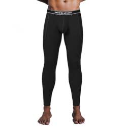 ZONBAILON Herren-Thermo-Unterhose, atmungsaktiv, leicht, niedrige Taille, lange Unterhose mit Ausbuchtungstasche, Schwarz, Groß von ZONBAILON