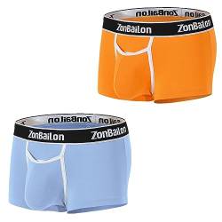 ZONBAILON Herren-Unterwäsche, bequeme Boxershorts für Herren, Beutel, horizontaler Hosenschlitz, 2er-Pack, Orange/Hellblau, Large von ZONBAILON