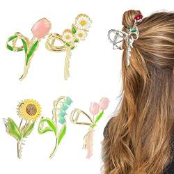 Blumen-Haarspangen | Süße florale Krallen-Haarklammer 6 Stück - Starker Halt, rutschfestes Haarzubehör für langes, glattes Haar – Sport, Dusche, Kochen, Gesichtswaschen Zonewd von ZONEWD