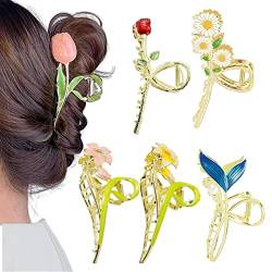 Blumen-Haarspangen für Frauen | Blumen-Haarklammer aus Metall,Starker Halt, rutschfestes Haarzubehör für langes, glattes Haar – Sport, Dusche, Kochen, Gesichtswaschen Zonewd von ZONEWD