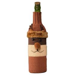 ZONEWD Weinflaschen-Abdeckungen dekorativ | Weihnachtsmann und Schneemann Strick-Flaschenüberzüge, wiederverwendbare Elch-Plüsch-Weinbeutel für festliche Feiertage, Dinner-Partys, Elch, 1 von ZONEWD
