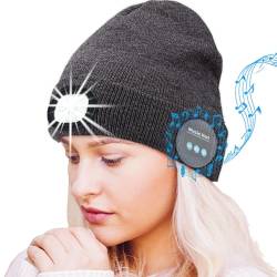 ZONSUSE Bluetooth Mütze mit Led Licht,Kabellose Musik Beanie,Beleuchtete Laufmütze,Eingebauter Lautsprecher,Abnehmbar,Personalisierte Geschenke für Frauen Männer Weihnachten (Bluetooth Grau) von ZONSUSE