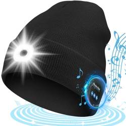 ZONSUSE Bluetooth Mütze mit Led Licht,Kabellose Musik Beanie,Beleuchtete Laufmütze,Eingebauter Lautsprecher,Abnehmbar,Personalisierte Geschenke für Frauen Männer Weihnachten (Bluetooth Schwarz) von ZONSUSE