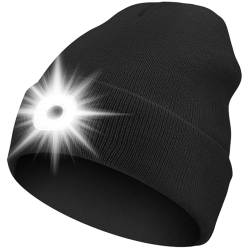 ZONSUSE Mütze mit 6 Led Licht,LED Winter Beanie,Beleuchtete Laufmütze,Strickmütze mit Stirnlampe,Abnehmbar,USB Aufladung, 3 Helligkeiten,für Herren Damen Nachtlauf Camping Reiten Angeln (Schwarz) von ZONSUSE