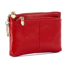 ZOOEASS Damen-Geldbörse aus PU-Leder mit Reißverschluss, Mini-Münzgeldbörse mit Schlüsselring, 3-fach Reißverschluss, Kartenhalter, rot, S, von ZOOEASS