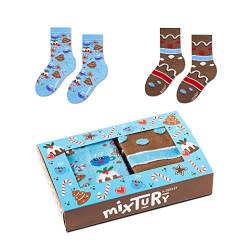 ZOOKSY - Lustige Bunte Kindersocken (2 Paar) I Kinder Weihnachtssocken für Jungen und Mädchen I Funny Socks I Verrückte Motivsocken mit Baumwolle I Bunt Motiv Socke I Große: 30-35 - Lebkuchen von ZOOKSY