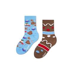 ZOOKSY - Lustige Bunte Socken (1 Paar) I Kinder Weihnachtssocken für Jungen und Mädchen I Funny Socks I Verrückte Kindersocken mit Baumwolle I Bunt Motiv Socken I Große: 30-35 - Lebkuchen von ZOOKSY
