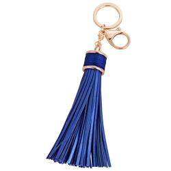 ZOONAI Frauen Leder Quasten Schlüsselbund Auto Kreis Schlüsselringe Geschenk Tasche Hängende Schnalle (Blau) von ZOONAI