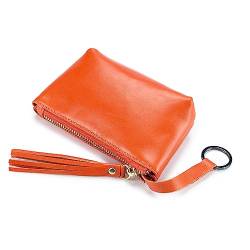 ZOONAI Frauen Mädchen Kleine Reißverschluss Geldbörse Echtes Leder Ändern Pouch Kreditkarte Halter Brieftasche, Orange, Einheitsgröße, Münzbeutel von ZOONAI