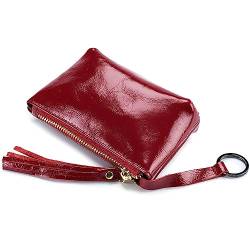 ZOONAI Frauen Mädchen Kleine Reißverschluss Geldbörse Echtes Leder Ändern Pouch Kreditkarte Halter Brieftasche, weinrot, Einheitsgröße, Münzbeutel von ZOONAI