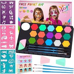 ZOPALY Kinderschminke Set Fasching, Schminke Kinder 17 Größere Kapazität Schwarz-Weiß, Schminkebücher, Schablonen - Face Paint Geschenk für Faschingsschminke Kinder Karneval& Halloween von ZOPALY