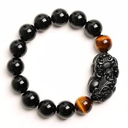 Perlenarmbänder, Schutzarmbänder for Männer und Frauen, Feng Shui-Armband, Obsidian, Pixiu/Piyao, Glücksbringer, Reichtum, Tigerauge, Stein, Chakra, Amulett, Glücksreichtum, Abwehr böser Geister, Armb von ZORILO