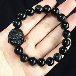 Perlenarmbänder, Schutzarmbänder for Männer und Frauen, Feng Shui-Armband, lachender Buddha, natürlicher Obsidian, runde Perle, Kristallarmreif, Talisman, zieht Liebe, Geld, glücklich, schützt Liebe, von ZORILO