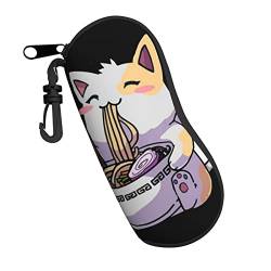 Brillenetui mit Reißverschluss, weiche Sonnenbrillen-Tasche, Kawaii, Anime, Katze, essen, Ramen, ultraleicht, Neopren, tragbare Reise-Brillenetui mit Clip für Männer und Frauen, Schwarz , One size von ZORIN