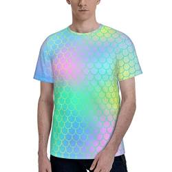 Herren-T-Shirt, Regenbogen, Meerjungfrauen-Schuppen, lässig, kurzärmelig, Rundhalsausschnitt, für Erwachsene, Schwarz , XXL von ZORIN