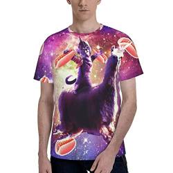 Herren T-Shirt Weltraum Katze Lama Einhorn Galaxy Fashion Kurzarm Rundhals Erwachsene Workout Tops T-Shirt, Schwarz , M von ZORIN