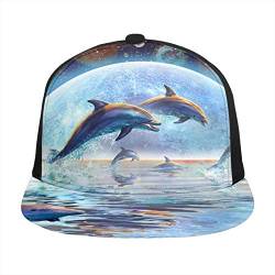 Schirmmütze mit flacher Krempe, modische 3D-Mütze, Delphine, springend, Sonnenuntergang, Delfin, Snapback, Schwarz von ZORIN