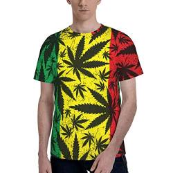 T-Shirt für Herren, 3D-Cannabis-Blatt auf Grunge, Rastafarian, Rundhalsausschnitt, Fitnessstudio, T-Shirt, modisches Sweatshirt, Schwarz , 3XL von ZORIN