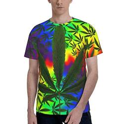 T-Shirt für Herren 3D Trippy Cannabis Weed Crewneck Athletics Tee Tops Fashion Sweatshirt, Schwarz , XXL von ZORIN