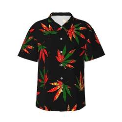 ZORIN Hawaii-Hemd für Herren, flippig, grün, rot, gelb, Marihuana-Blatt, lässig, kurzärmelig, Aloha-Sommerhemden für Strand, Urlaub, Party, Schwarz , 3XL von ZORIN