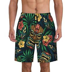 ZORIN Herren Badehose Badeshorts Hawaiian Tiki Idols Tropical Floral 3D Board Shorts Quick Dry Beach Pants, Schwarz, S 7-9 von ZORIN