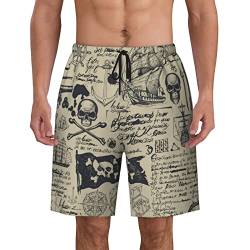 ZORIN Herren Badehose Badeshorts Nahtloses Muster auf Vintage Piraten 3D Boardshorts Schnell Trocknen Strandhose, Schwarz , 56 von ZORIN