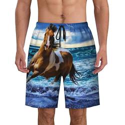 ZORIN Herren Badehose Badeshorts Pferd galoppiert in den Wellen 3D Board Shorts Schnell Trocken Strandhose, Schwarz , XL von ZORIN