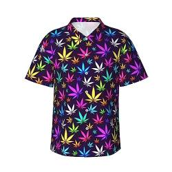 ZORIN Herren-Hawaii-Hemd, flippig, kurzärmelig, Mehrfarbig, Cannabis-Blatt, Hawaii-Top, Freizeitkleidung, Sommerhemden für Strandurlaub, Party von ZORIN