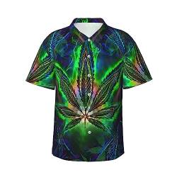 ZORIN Herren-Hawaii-Hemd, flippig, kurzärmelig, trippig, glänzendes Cannabis-Hawaii-Top, Freizeitkleidung, Sommerhemden für Strandurlaub, Party von ZORIN