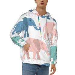 ZORIN Lässiges Herren-Hoodie-Sweatshirt, kindisches nahtloses Muster mit niedlichem Elefanten, 3D-Druck, langärmeliger Sportbekleidungspullover von ZORIN