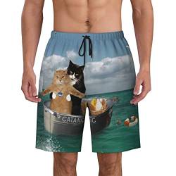 ZORIN Schnell trocknende Herren-Badehose, Katzen, Drifting On The Sea, Bademode für Herren, Schwimmen, Schwarz , S 7-9 von ZORIN