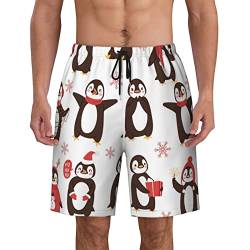 ZORIN Schnell trocknende Herren-Badehose, Pinguine Have A Christmas Party Bademode für Herren Schwimmen, Schwarz , 56 von ZORIN