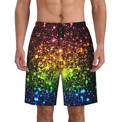 ZORIN Schnell trocknende Herren-Badehose, Regenbogenfarben, glitzernd, Galaxie-Sterne, Badeanzüge für Herren, Badeanzüge, Schwarz , Verschiedene Größen von ZORIN