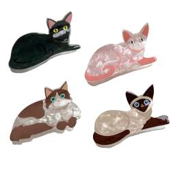 Katzen-Haarklammern, niedliche Tier-Haarspange, kleine Acryl-Haarnadeln für kurzes, langes Haar, schöne Kätzchen-Haarklammer, Tierhaar-Klemme, Haarschmuck, Clips für Frauen und Mädchen, 4 Stück von ZOUBAOQ