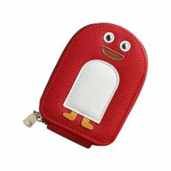 ZOUBAOQ Cartoon-Pinguin-Akkordeon-Kartenetui, tragbare Kartenhalter, Mini-dünne Tasche, mehrere Fächer, Brieftasche, Karten, PU-Leder, Kredit-Leder, rot von ZOUBAOQ