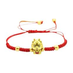 ZOUBAOQ Chinesischer Stil, Drachenform, handgefertigt, gewebt, verstellbar, für Damen und Herren, farbiges Armband, Seil, Drachenjahr, Schmuck, Rot, Einstellbar von ZOUBAOQ