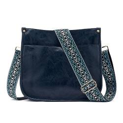ZOUIQSS Dame Crossbody Taschen Leder Umhängetasche Frauen Hobo Handtasche mit Reißverschluss Schultertasche mit verstellbarem Riemen(Marineblau(5CM) Farbe12) von ZOUIQSS