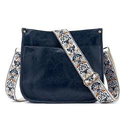 ZOUIQSS Dame Crossbody Taschen Leder Umhängetasche Frauen Hobo Handtasche mit Reißverschluss Schultertasche mit verstellbarem Riemen(Marineblau(5CM) Farbe48) von ZOUIQSS