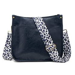 ZOUIQSS Dame Crossbody Taschen Leder Umhängetasche Frauen Hobo Handtasche mit Reißverschluss Schultertasche mit verstellbarem Riemen(Marineblau(5CM) Leopard3) von ZOUIQSS