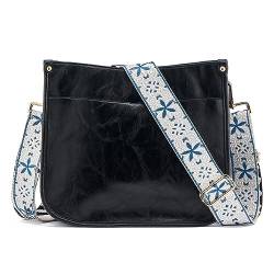ZOUIQSS Dame Crossbody Taschen Leder Umhängetasche Frauen Hobo Handtasche mit Reißverschluss Schultertasche mit verstellbarem Riemen(Schwarz(5CM) Farbe75) von ZOUIQSS