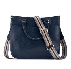 ZOUIQSS Dame Crossbody Taschen Leder Umhängetasche Frauen Hobo Handtasche mit Reißverschluss Schultertasche mit verstellbarem Riemen(handhaben-Marineblau) von ZOUIQSS