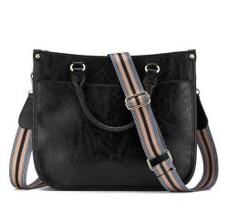 ZOUIQSS Dame Crossbody Taschen Leder Umhängetasche Frauen Hobo Handtasche mit Reißverschluss Schultertasche mit verstellbarem Riemen(handhaben-Schwarz) von ZOUIQSS