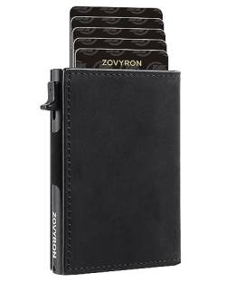 ZOVYRON Airtag Wallet Herren Smart Wallet Slim Minimalistische RFID Fronttasche Geldbörse mit Airtag Halter Metall Geld Kartenhalter, Schwarzes Leder - keine Airtag-Halterung, Minimalistisch von ZOVYRON