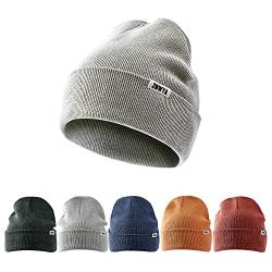 ZOWYA Gewaschene Baumwolle Gestrickt Beanie oder Solide Manschette Strickmütze für Männer & Frauen Warm Slouchy Skullies Cap Winter Lauf Ski Tägliches Geschenk Acryl, 1-Hat GRAU von ZOWYA