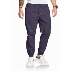 ZOXOZ Chino Hosen Herren Cargo Freizeithose Herren Jogginghose Herren Baumwolle mit Kordelzug Reißverschluss Taschen Casual Hose Blau 2XL von ZOXOZ