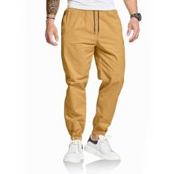 ZOXOZ Chino Hosen Herren Cargo Freizeithose Herren Jogginghose Herren Baumwolle mit Kordelzug Reißverschluss Taschen Casual Hose Khaki L von ZOXOZ