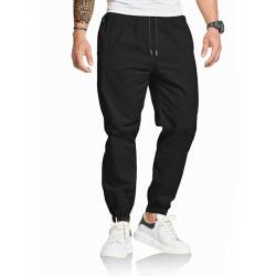 ZOXOZ Chino Hosen Herren Cargo Freizeithose Herren Jogginghose Herren Baumwolle mit Kordelzug Reißverschluss Taschen Casual Hose Schwarz M von ZOXOZ