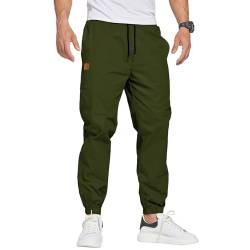 ZOXOZ Herren Hose Chino Cargohose Herren Jogginghose Herren Sweatpants Baumwolle Casual Freizeithose Elastische Taille mit Kordelzug Sporthose Herren mit Taschen Armeegrün L von ZOXOZ