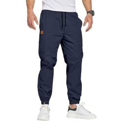 ZOXOZ Herren Hose Chino Cargohose Herren Jogginghose Herren Sweatpants Baumwolle Casual Freizeithose Elastische Taille mit Kordelzug Sporthose Herren mit Taschen Dunkelblau L von ZOXOZ