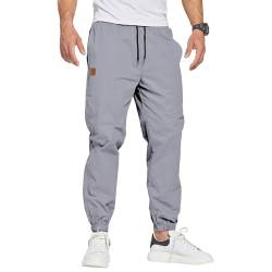 ZOXOZ Herren Hose Chino Cargohose Herren Jogginghose Herren Sweatpants Baumwolle Casual Freizeithose Elastische Taille mit Kordelzug Sporthose Herren mit Taschen Grau 3XL von ZOXOZ